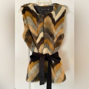Faux Fur Multicolor Belted Vest